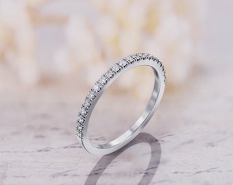 14k White Gold Diamond Eternity Band, Thin Stacking Ring