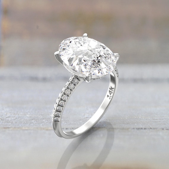 Hidden Halo Diamond Oval Moissanite Engagement Ring Oval - Etsy