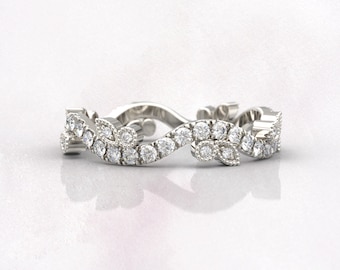 Anillos de boda para mujer, anillo de eternidad completo, regalo de aniversario, joyería nupcial Art Deco, anillo de diamantes de oro blanco de 14 k, anillo fino único apilable, regalo