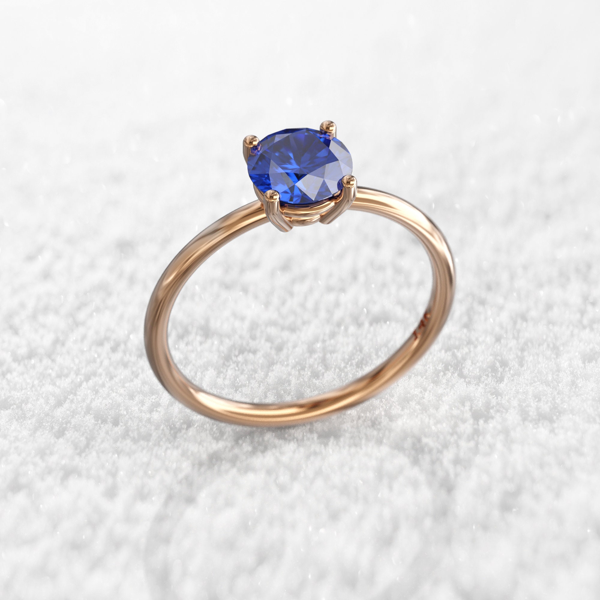 Blue Sapphire Engagement Ring 4 Prong 1ct Round Solitaire - Etsy