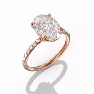 Oval engagement ring oval 11X7 mm 2.5ct moissanite Dainty Oval & 0.20 ct Diamond Accent Ring