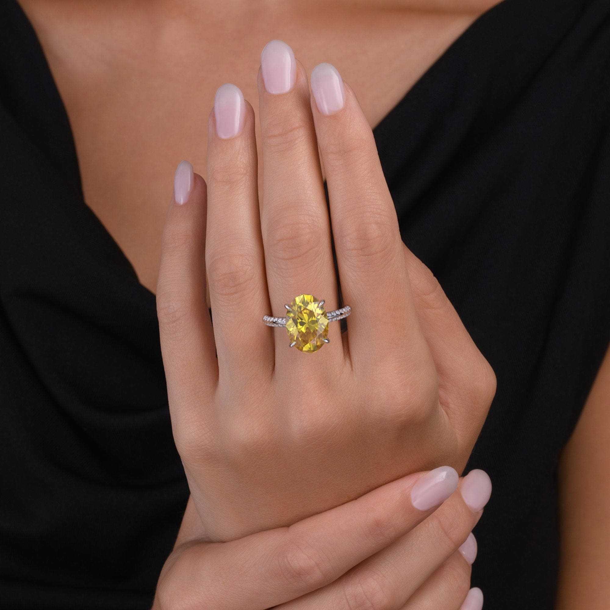 【激安アウトレット!】 Sapphire Yellow Engagement Sapphire Grown 14x10mm Oval Ring アクセサリー