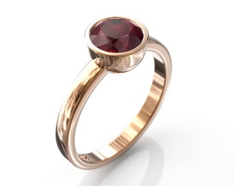 1 Carat Ruby Ring, 14K Gold Bezel Solitaire, July Birthstone