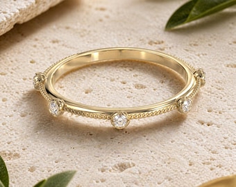 diamond wedding bands women 1.3 mm thin band knife edge milgrain ring