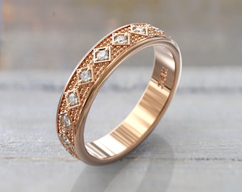 Anello eternity Art Deco con diamanti sintetici, taglio brillante rotondo