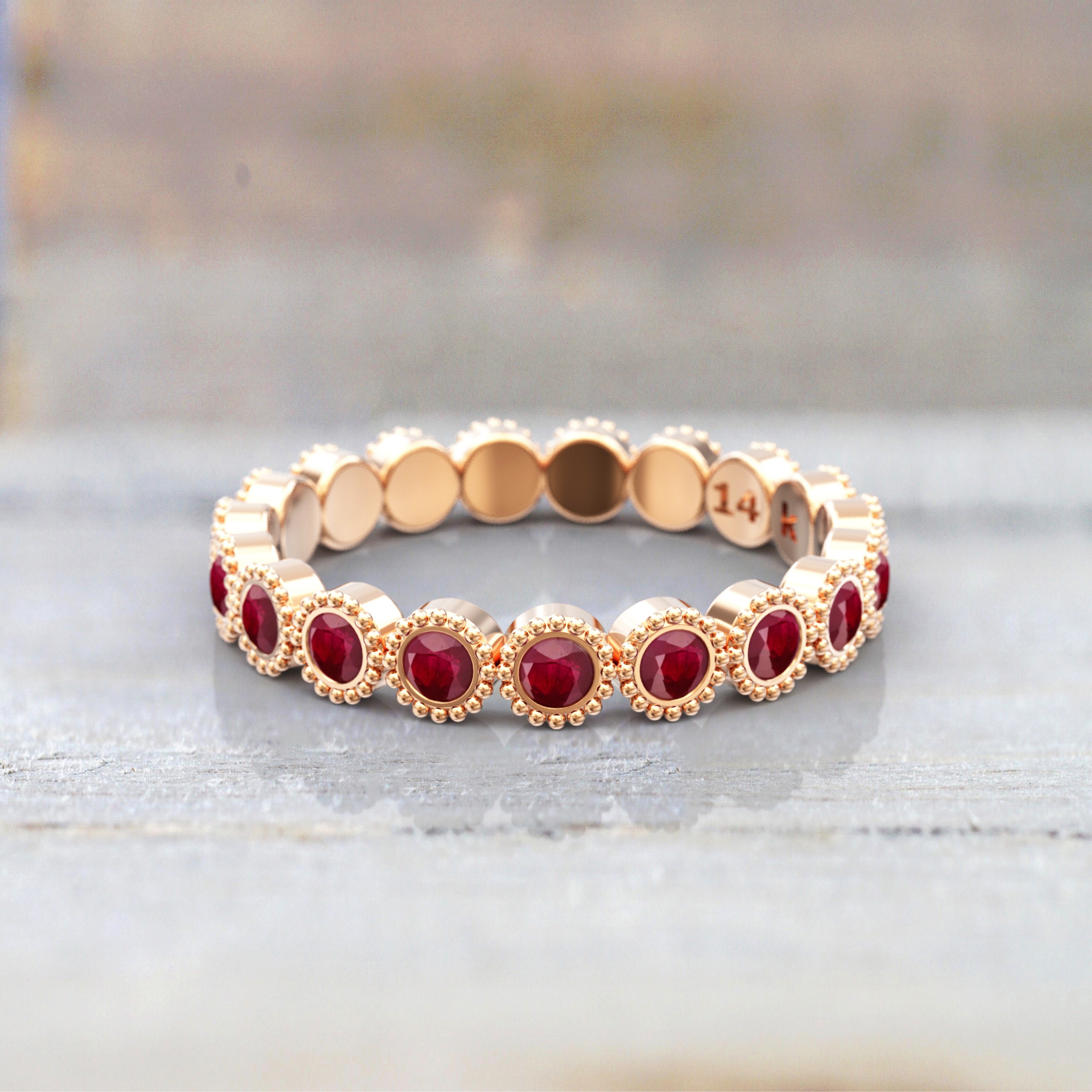 MANISTA 指輪 Ruby Eternity Band 3.5mm Bezel Milgrain Full Eternity 0.70