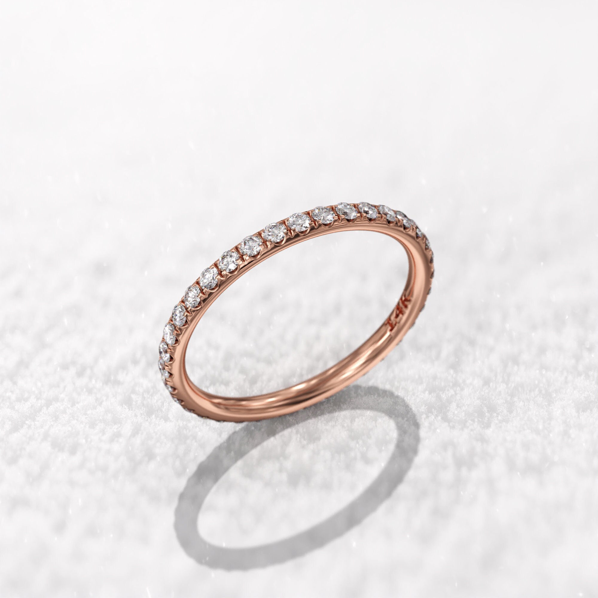 14K Gold Micro Pave Diamond Eternity Wedding Band - Etsy