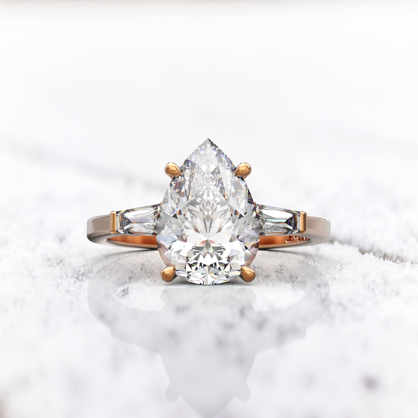 2 Carat Pear Cut Engagement Ring & 2 Sided Moissanite Baguette Etsy