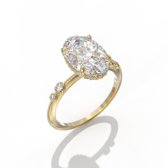 Elongated Oval Engagement Ring 3 Carat Moissanite 12x8mm 4 Etsy
