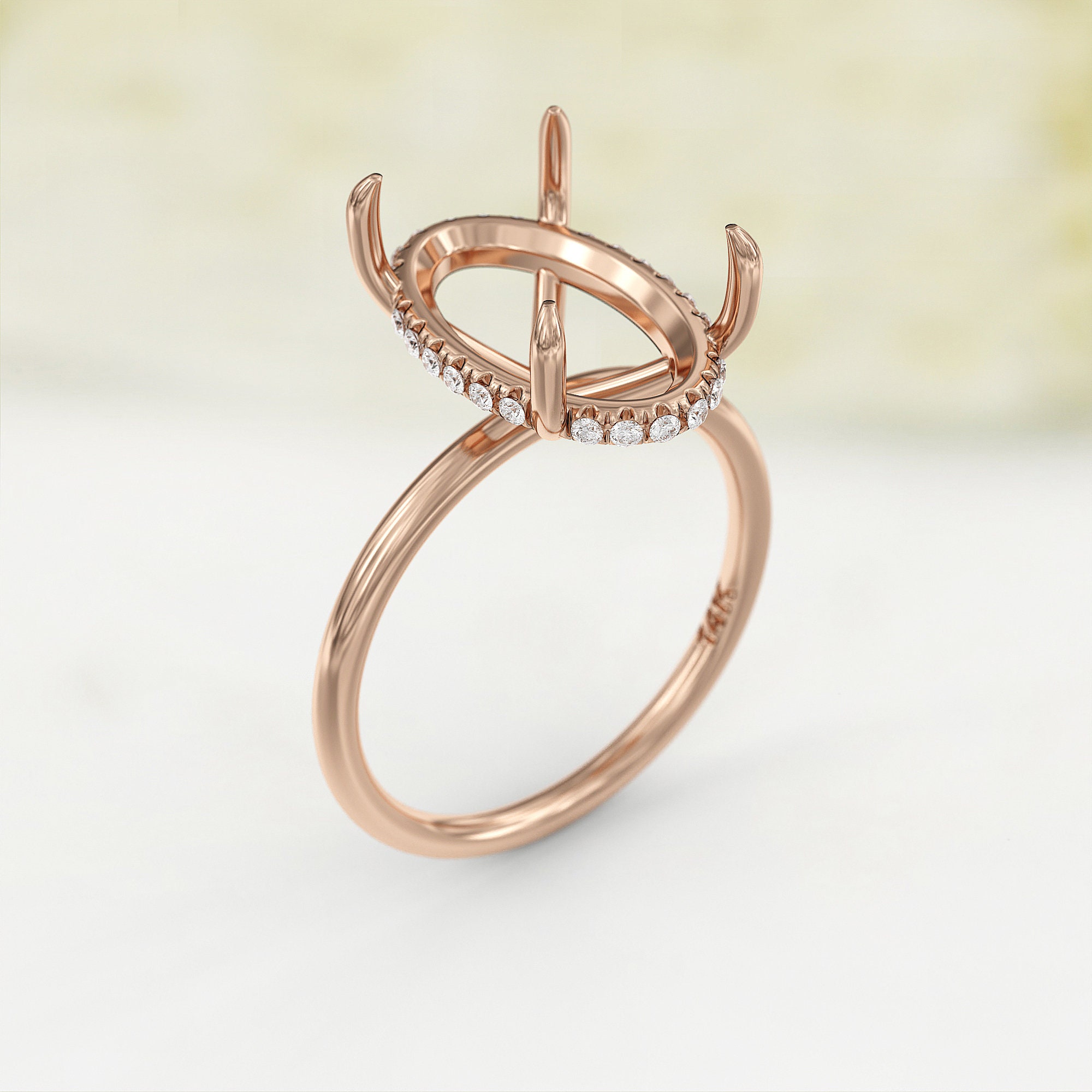 Semi-mount Oval Engagement Ring Setting for 4ct Stone, 14K/18K