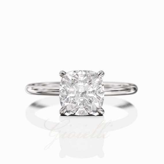 2ct Cushion Cut Engagement Ring, 14K/18K Gold Solitaire Ring,
