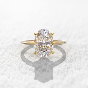 Moissanite Engagement Ring, 3 carat solitaire, 12x8mm oval moissanite ring, 14\18k 1.5mm thin band