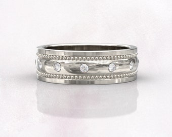 Anillos de boda para mujer, anillo de eternidad completo, regalo de aniversario, joyería nupcial Art Deco, anillo de diamantes de oro blanco de 14 k, anillo fino único apilable, regalo