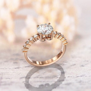 1 carat moissanite engagement ring 6.5 mm 1ct moissanite Round Cut & 0.30 ct Moissanite Half Eternity Band