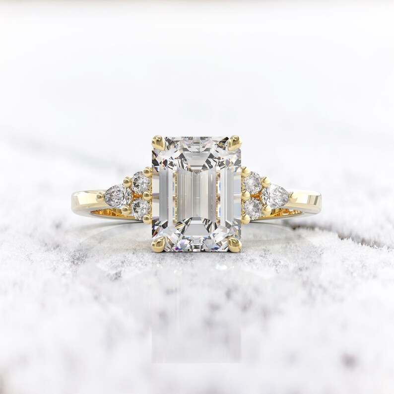 White sapphire Moissanite emerald cut engagement ring 2.5 | Etsy