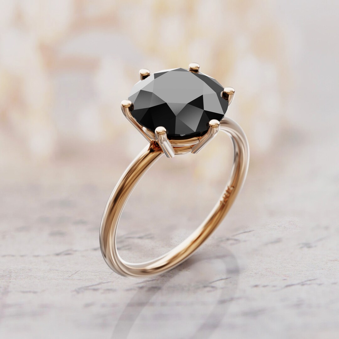 2ct Round Cut Black Moissanite engagement ring, 14\18k 6 Prong Solitaire ring