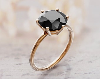 2ct Round Cut Black Moissanite engagement ring, 14\18k 6 Prong Solitaire