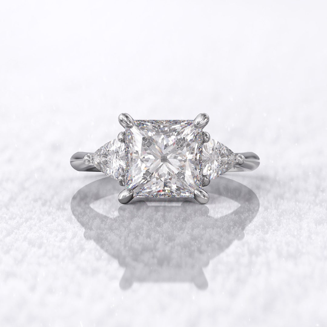 Princess Cut Engagement Ring Carat Side Trillion Moissanite