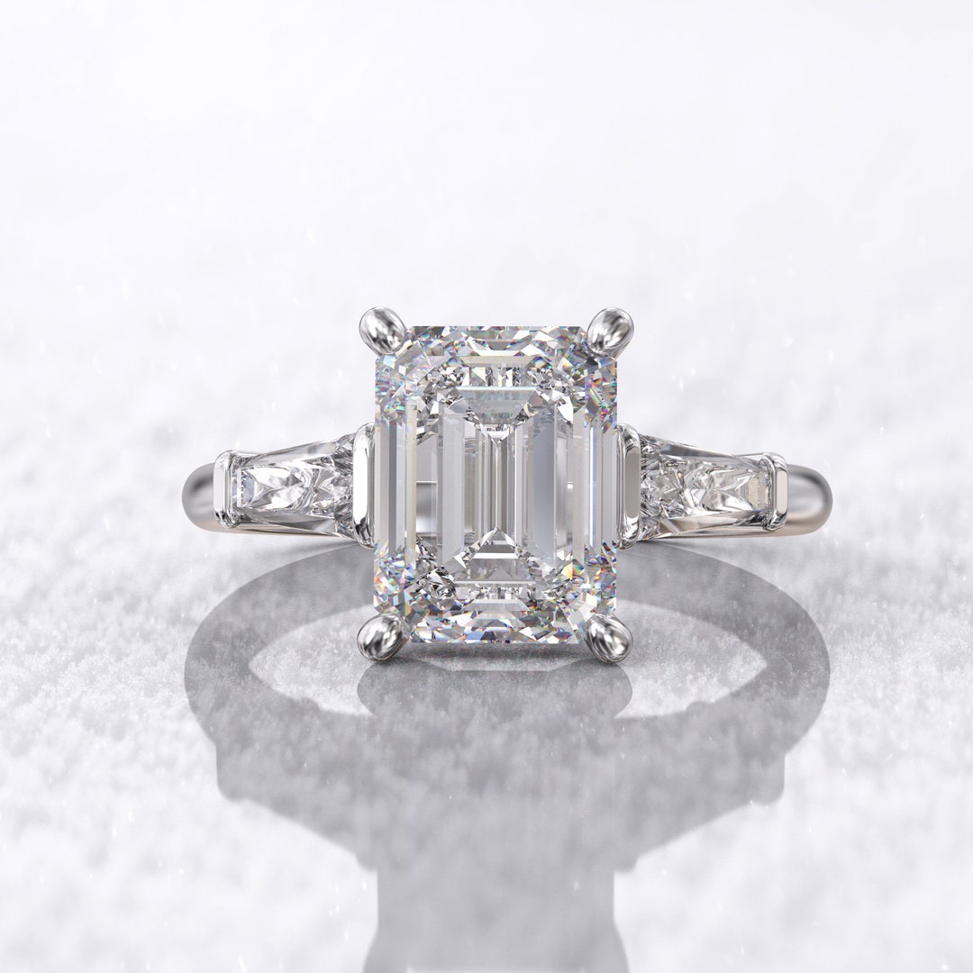 Emerald Cut Engagement Ring 2ct Moissanite & 2 Sided Tapered - Etsy