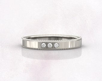 Anillos de boda para mujer, anillo de eternidad completo, regalo de aniversario, joyería nupcial Art Deco, anillo de diamantes de oro blanco de 14 k, anillo fino único apilable, regalo