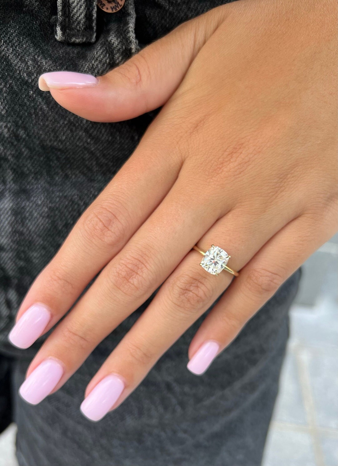 Elongated Cushion Cut Moissanite Engagement Ring, 2ct Cushion