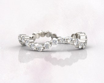 Anillos de boda para mujer, anillo de eternidad completo, regalo de aniversario, joyería nupcial Art Deco, anillo de diamantes de oro blanco de 14 k, anillo fino único apilable, regalo