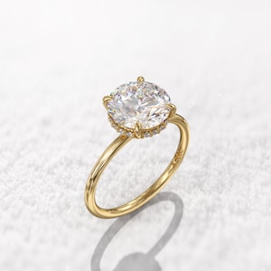2.5 carat round cut moissanite engagement ring, Hidden halo diamond, thin band 1.5mm 14\18k