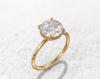 2.5 carat round cut moissanite engagement ring, Hidden halo diamond, thin band 1.5mm 14\18k