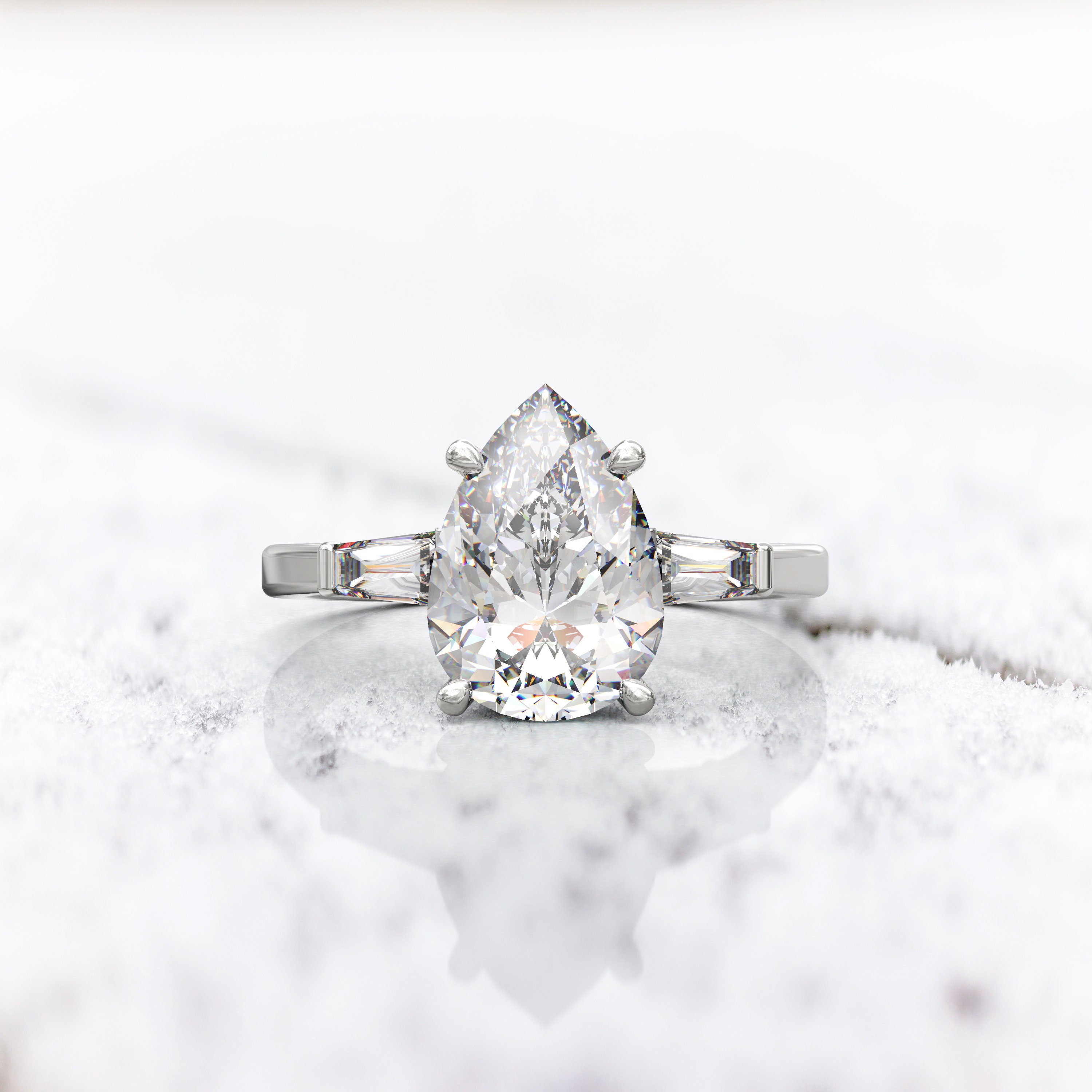 Pear Cut Engagement Ring Multi Stone Baguette Bridal Ring | Etsy