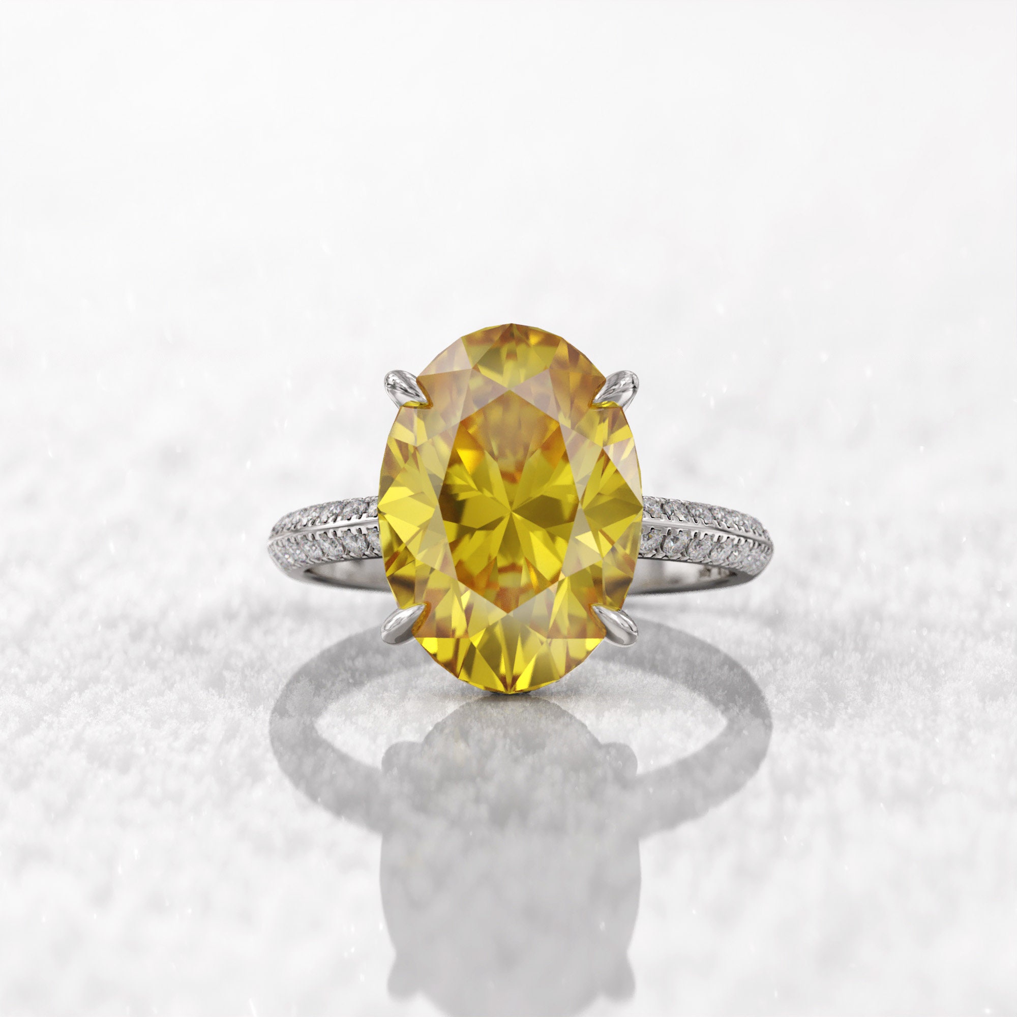 Yellow Sapphire Engagement Ring Oval 14x10mm Grown Sapphire