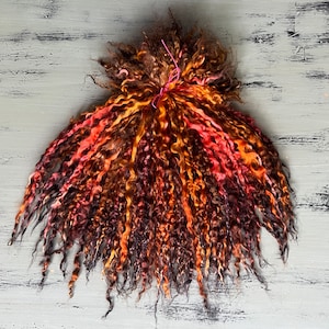 Volcanic Eruption Premium Wensleydale Long Locks (10 - 13 inches) (Black, Purple, Brown, Gray, Orange, Yellow, Red)