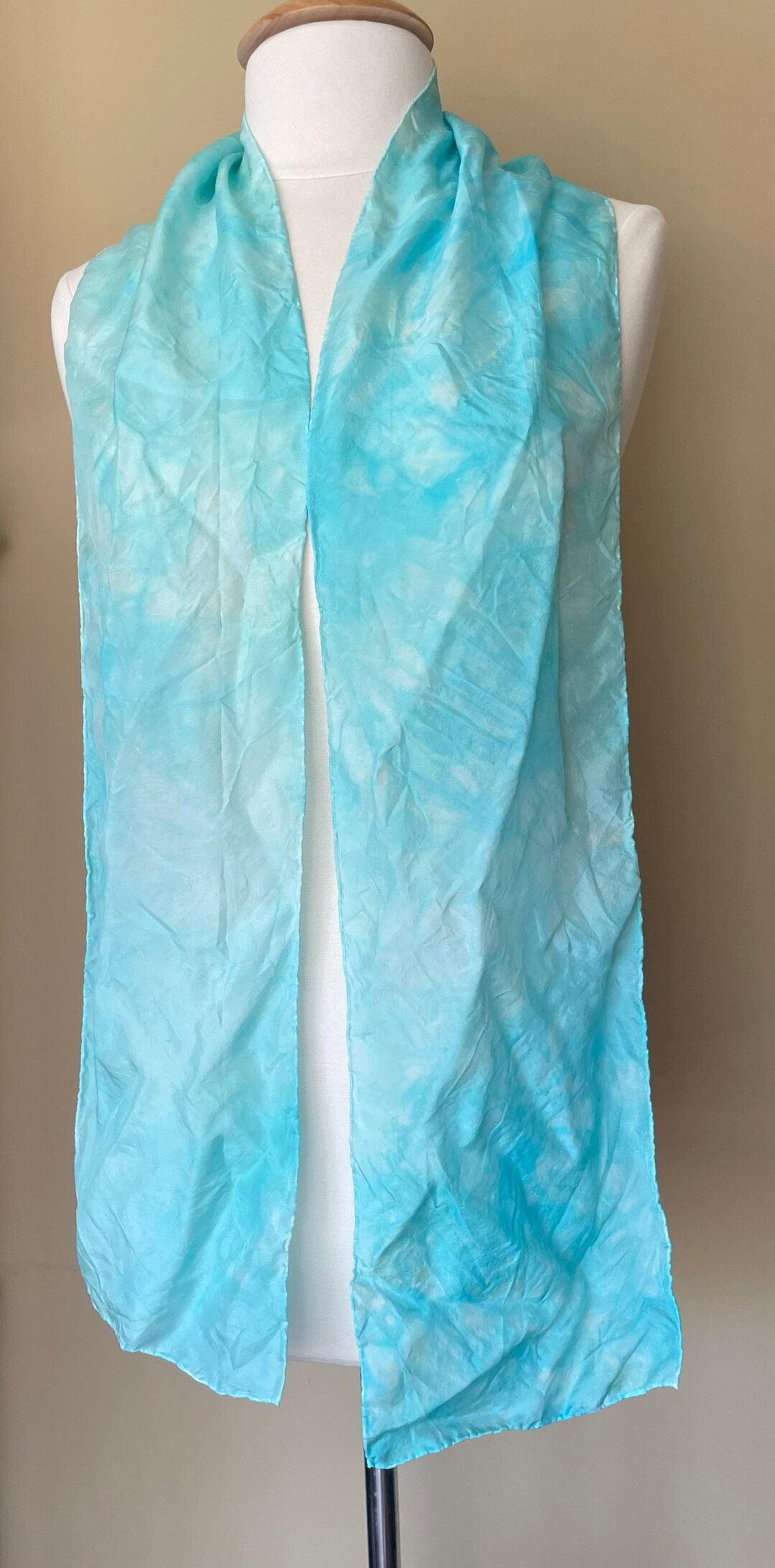 Ocean Waves Hand Dyed Habotai Silk Scarf (blue)