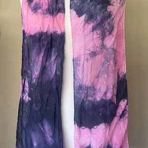 Mountain Sunset Hand Dyed Habotai Silk Scarf (Black, Pink)