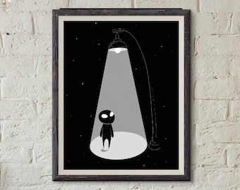 Lost Alien Art Print | Extraterrestrial Wall Art | Aliens Poster | Outer Space | Alien Lover Gift | UFO Decor | Sci Fi | Cosmic Illustration