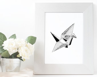 Origami Crane Poster, Japanese Paper Art, Origami Paper Print, Wall Art, Minimal Wall Decor