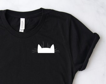 Cute White Cat Black T Shirt, Short-Sleeve Unisex T-Shirt, Cat Owner Gift, Cute Kitty Tee