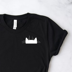 Cute White Cat Black T Shirt, Short-Sleeve Unisex T-Shirt, Cat Owner Gift, Cute Kitty Tee