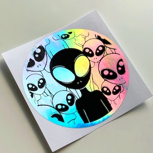 Holografische Alien sticker, Cute Psychedelic Space Aliens stickers, Galaxy Laptop stickers, Ufo Holo sticker, Car Window sticker, Bumper stickers