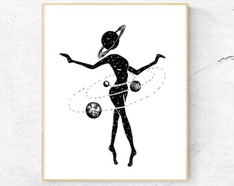 Cosmic Dance art print, Space poster, Gift for her, Minimalist wall art, Astronomy gifts, Moon Goddess