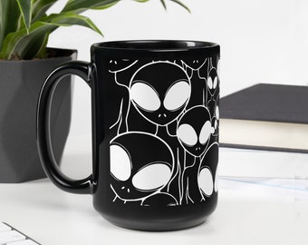 Black Alien Mug, Cosmic Extraterrestrial Coffee Cup, Outer Space Tea Mug