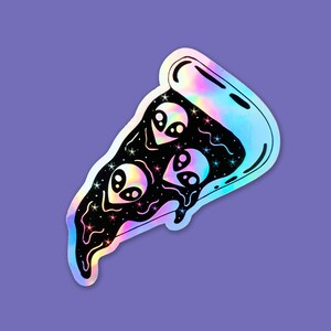 Holografische sticker pizzapunt, buitenaardse stickers, holostickers in de ruimte, autoraamsticker, bumpersticker