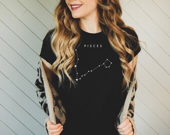 Pisces Shirt, Pisces Zodiac Sign Black T-Shirt, Pisces Birthday Gift, Pisces Top, Constellation Gifts, Pisces Tee Shirt for Women