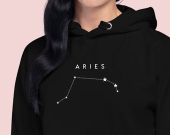 Aries Hoodie, Aries Birthday Gift, Unisex Zodiac Sweatshirt, Horoscope Sign Hoodie, Zodiac Astrology gifts, Constellation Sign