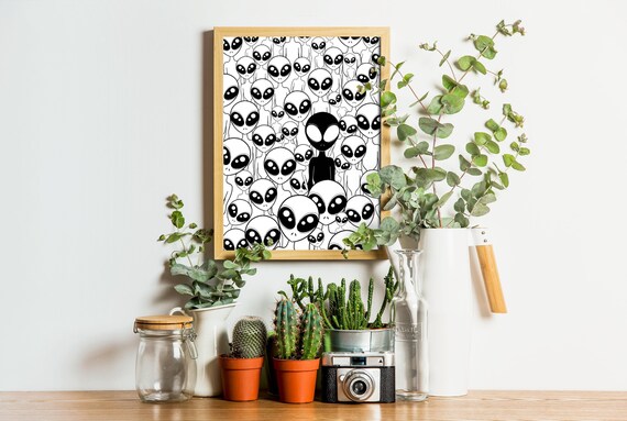 Alien Art Print | Extraterrestrial Wall Art | Aliens Poster | Outer Space Art | Alien Lover Gift | UFO Decor | Sci Fi | Cosmic Illustration
