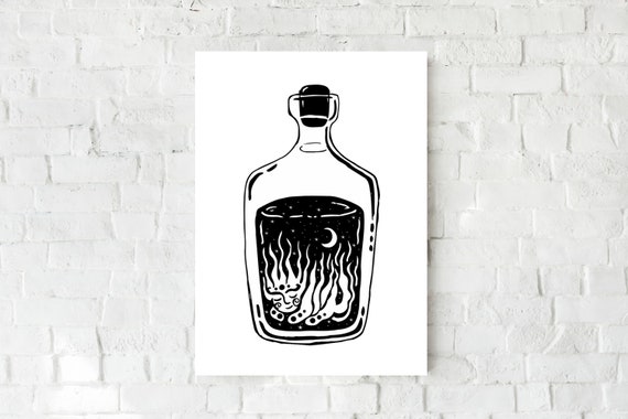 Bottled Magic Art Print Outer Space Wall Decor Psychedelic Etsy