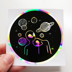 Autocollant holographique Alien Galaxy pour ordinateur portable, autocollants d’espace psychédélique mignons, autocollant de fenêtre de voiture, autocollant de pare-chocs