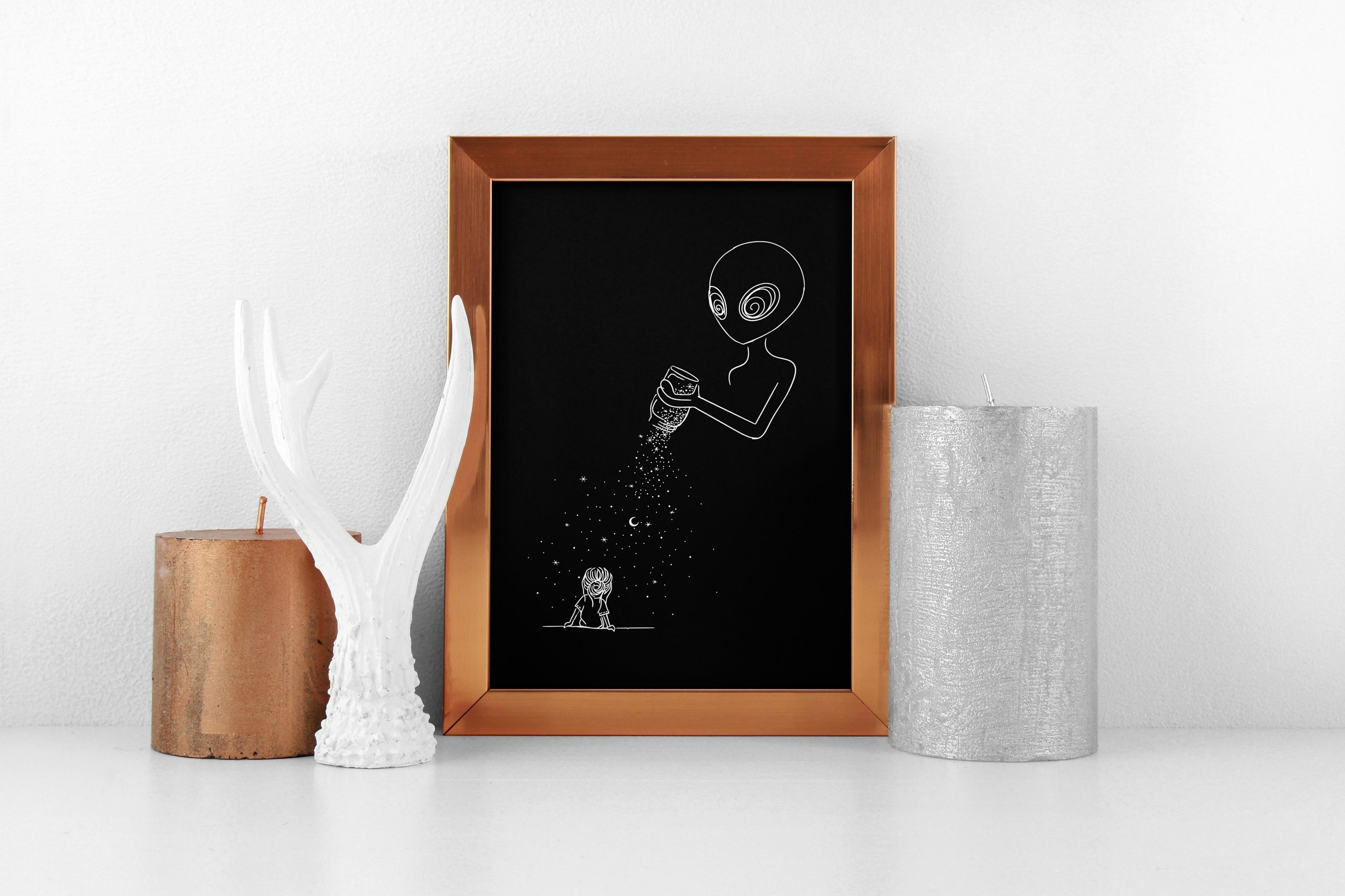 Stardust Art Print | Cosmos Wall Art | Alien Poster | Outer Space Art | ET Lover Gift | UFO Decor | Cosmic Sci Fi Illustration | Universe