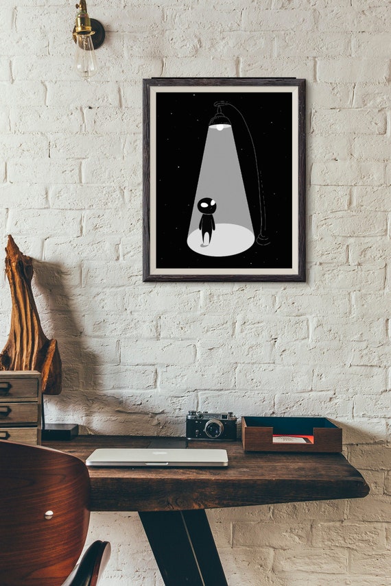 Lost Alien Art Print | Extraterrestrial Wall Art | Aliens Poster | Outer Space | Alien Lover Gift | UFO Decor | Sci Fi | Cosmic Illustration