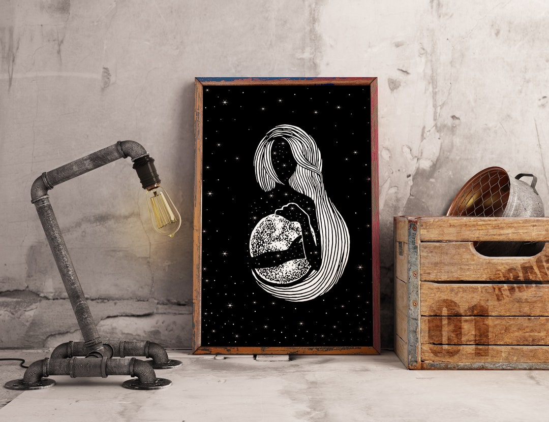 Moon Goddess Art Print, Outer Space Wall Decor, Full Moon Poster - Etsy