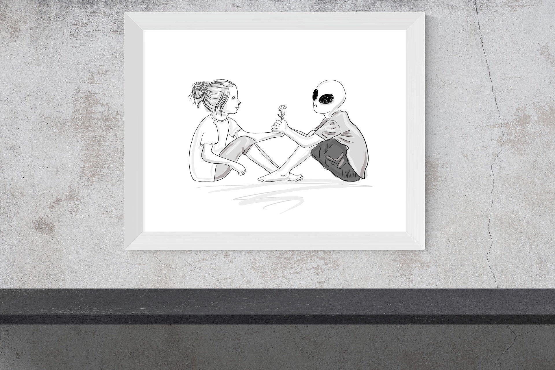 Alien Friend Art Print | Extraterrestrial Wall Art | Outer Space Poster ...